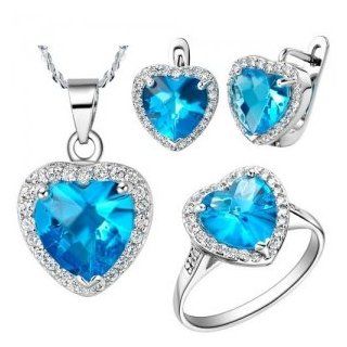 Three piece Plating 18K White Gold Pendant + Earrings + Ring Jewelry