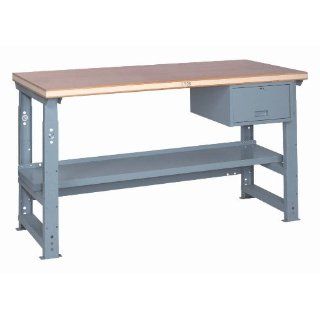 Lyon PP2403AS Steel Top Adjustable Slide Bolt Legs Work Bench with Stringer, Perfect Fit Drawer and Shelf, 72" Width x 28" Depth x 37" Height, Putty Workbenches