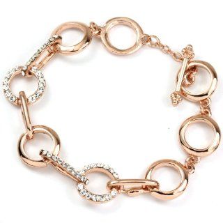 FC Rose Gold Plated Circle Diamante Crystal Toggle Bracelet Jewelry
