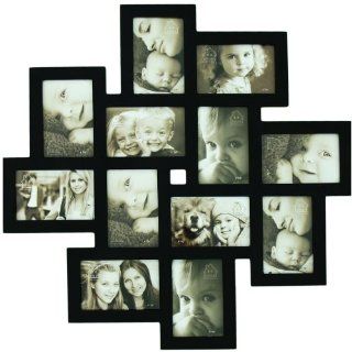 12 opening Wooden Wall Black Collage Photo Picture Frame Wall Art, Holds Six 4 by 6 inch and Six 6 by 4 inch Photos   Picture Frame Sets