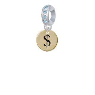 Gold Disc 1/2''   Symbol   Dollar Sign   $   Blue Zircon Crystal Charm Bead Dangle Delight Jewelry Jewelry