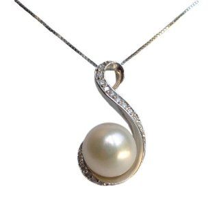 Huge AAA Genuine 10.5 11mm S shape White Pearl Pendant Necklace 18" Cultured Freshwater Elegant Pearls Jewelry