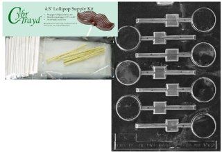 Cybrtrayd 45StK50 M062 Small Round Lolly Chocolate Candy Mold with Lollipop Supply Kit, Includes 50 4.5 Inch Lollipop Sticks, 50 Cello Bags and 50 Metallic Twist Ties Kitchen & Dining