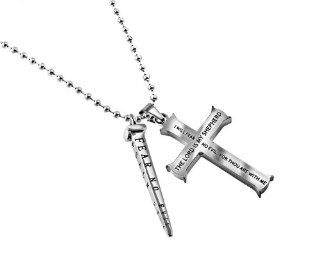 Christian Unisex Stainless Steel Abstinence Fear No Evil Nail & Fear No Evil Silver Iron Cross 24" Ball Chain Necklace   Guys Purity Necklace, Girls Purity Necklace Jewelry