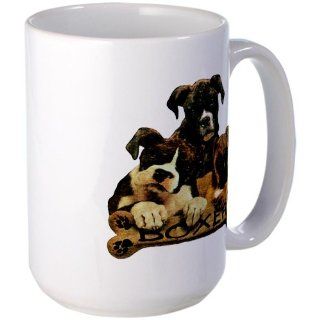 Large Mug Coffee Drink Cup Boxer Trio with Bone Name Plate  