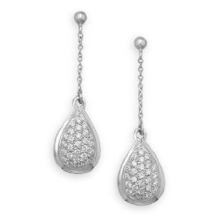 Rhodium Plated Pave CZ Drop Earrings Jewelry