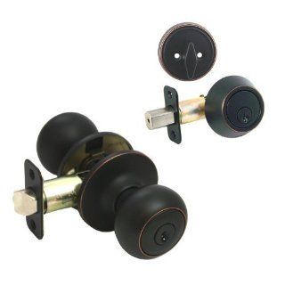Designers Impressions Bedford Design Oil Rubbed Bronze Entry Knob with Matching Single Cylinder Deadbolt Combo Pack Keyed Alike (We Key Lock Orders Alike for Free)   Doorknobs  