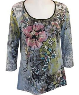 Vanilla Sugar, Crew Neck, Rhinestones Top Accented With Floral Designs   Mist Garden (Large) Fashion T Shirts