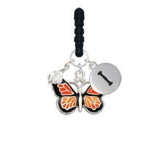 Monarch Butterfly Initial Phone Candy Charm Color Orange;Silver Pebble Initial I Cell Phones & Accessories