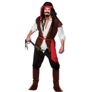 Mens Caribbean Pirate Sea Ocean Parrot Boat Fancy Dress Halloween Costume New L Adult Sized Costumes Clothing