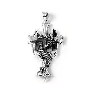 Sterling Silver Gothic Dragon Wrapped Cross Pendant Jewelry