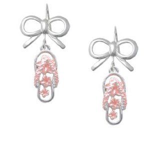 Pearl Pink Open Plumeria Flower Flip Flop Silver Layla Bow French Earrings Delight & Co. Jewelry