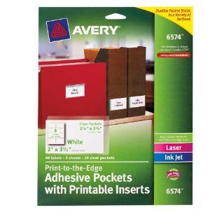 Avery Clear Adhesive Pockets with Printable Inserts, 2x3.5 Inches, Pack of 40 labels, 20 pockets (6574)  Binder Pockets 