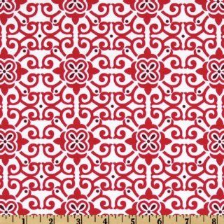 44'' Wide Morocco Damask White/Red Fabric By The Yard