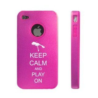 Apple iPhone 4 4S 4 Hot Pink D3984 Aluminum & Silicone Case Cover Keep Calm and Play On Violin Cell Phones & Accessories