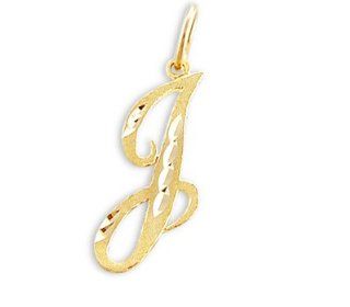 Cursive J Initial Charm 14k Yellow Gold Letter Pendant Solid Jewel Tie Jewelry