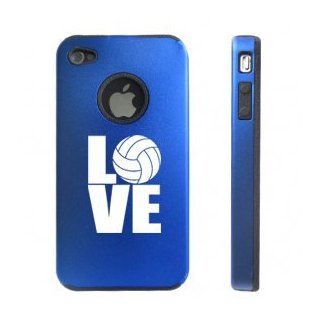 Apple iPhone 4 4S 4 Blue D2975 Aluminum & Silicone Case Cover Love Volleyball Cell Phones & Accessories
