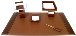 7 Piece, Brown Rustic Leather Executive Desk Set, Blotter, Letter Holder, Memo Holder, Business Card Holder, Pencil Cup, Letter Tray, Letter Opener Clothing