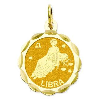 14K Gold Satin Polished Engraveable Libra Zodiac Charm Clasp Style Charms Jewelry