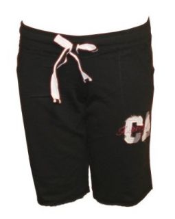 Ladies Black Drawstring Shorts with California Patch, Above Knee Length