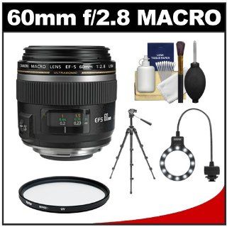 Canon EF S 60mm f/2.8 Macro USM Lens with Tripod + UV Filter + Macro Ring Light Kit for EOS 6D, 70D, 5D Mark II III, Rebel T3, T3i, T4i, T5, T5i, SL1 DSLR Cameras  Digital Slr Camera Lenses  Camera & Photo