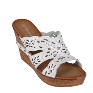 Reneeze CALM 01 Women's Studded Peep Toe Slip on Wedge Sandals Shoes