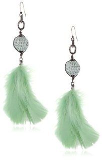 Deanna Hamro Atelier "Haute Bohemian" Mint Alabaster Pave Feather Earrings Jewelry