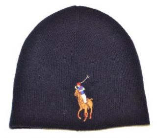 Ralph Lauren Men Big Pony Logo Merino Wool Beanie Hat (One size, Navy) at  Mens Clothing store