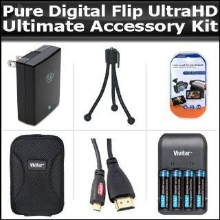 Ultimate Accessory Kit For The Flip UltraHD Video Camera Camcorder 2HR. 3rd Generation U32120B, U32120W NEWEST MODEL Includes Slim Protective hard Case + Flip Power Adapter APA1B + Mini Tripod + 4 AAA Batteries And Charger + Micro HDMI Cable + More  Digit