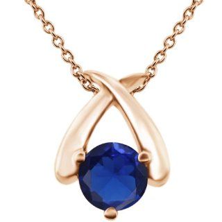 1.00 Ct Round Blue VS Created Sapphire 14K Rose Gold Pendant Jewelry
