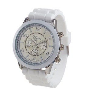 Geneva Womens Designer Inspired Chronograph Style Silicone Watch in White and Silver Geneva Watches