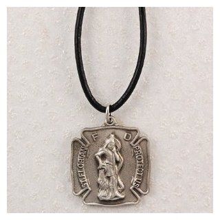 Catholic Hand Engraved New England Pewter Medal St. Florian Medal on a 24" Black Leather Cord, Patron Saint of (Patronage) Fireman, Fire Fighters, Against Battles, Against Fire, Austria, Barrel makers, Brewers, Chimney Sweeps, Coopers, Drowning, Fire 