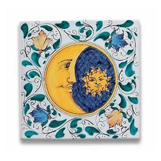 Handmade Sun and Moon Square Tile From Italy   Decorative Tiles