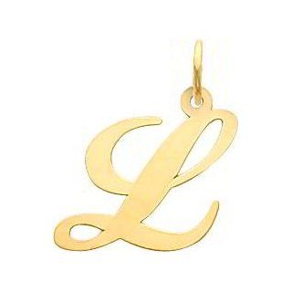 14K Yellow Gold Medium Fancy Script Initial L Charm Jewelry
