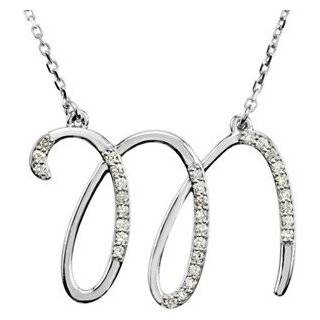  14k White Gold Alphabet Initial Letter M Diamond Pendant Necklace, 17" (GH Color, I1 Clarity, 1/6 Cttw) Stuller  Jewelry