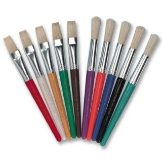 Chenille Kraft Company Products   Paint Brushes, Natural Bristles, Round, 7 1/2" Hdle, 10/ST, Asst.   Sold as 1 ST   Paint brushes feature brightly colored 7 1/2" handles that are round and stubby. Ideal for small hands between the ages of 3 to 9