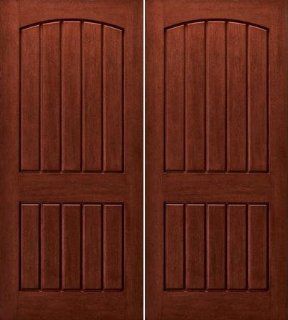 Exterior Door Fiberglass Two Panel Arch Plank Pair (Single also available)   Entry Doors  