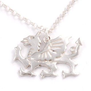 St Justin, Silver Welsh Dragon Pendant   18 Inch Belcher Chain Jewelry