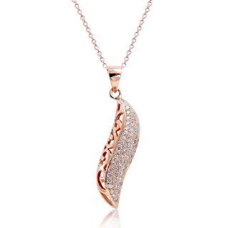 PRJewelry Fancy 18k Rose Gold Plated Micro Pave Setting CZ leaf Pendant Necklace 16"+ 2" Extender Jewelry