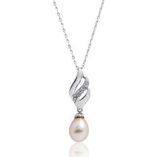 PRJewelry Classic Pearl Cubic Zirconia 18k White Gold Plated Pendant Necklace 16"+ 2" Extender Jewelry