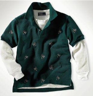 Ralph Lauren Boys Polo Shirt Khaki All Over Skier Green Short Sleeve (L 16/18) Clothing
