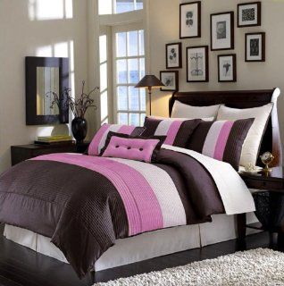 8 PC LUXURY SUPER SET, CHOCO Fuchsia PINK (almost purple) FAUX SILK COMFORTER SET / BED IN BAG   FULL SIZE BEDDING   Bed In A Bag