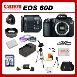 Canon EOS 60D DSLR Camera Bundle Kit with SSE Essentials Package Featuring Canon EF S 18 55mm f/3.5 5.6 IS II also Includes 0.43x Wide Angle Lens & 2.2x Telephoto HD Lens, 3 Piece Filter Kit & 4 Piece Macro Lens Kit, Extra LP E6 Replacement Batte