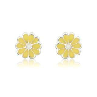 Yellow Daisy Sterling Silver Stud earrings includes gift box   matching necklace also available   925 stamp K Starz exclusive Jewelry