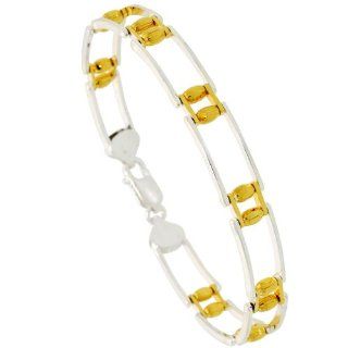 Sterling Silver 7 in. Cut Out Bar Link Beaded Bracelet w/ Gold Finish (Also Available in 8 in.), 5/16 in. (8.5mm) wide Jewelry