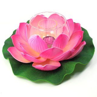 Floating Lotus Flower with Glass Tealight Candle Holder, Large, Approximately 11" Diameter x 4"H, Pink   Tea Light Holders
