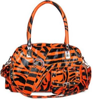 Womens Orange Animal Print Patent Bowling Bag Style Handbag Shoes