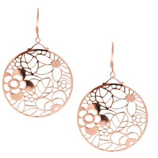 Large Rose Gold Circle Flower and Leaf Cut Out Design Earrings Kaylah Designs Jewelry