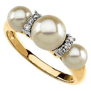 14K Yellow Gold Freshwater Cultured Pearl & Diamond Ring DivaDiamonds Jewelry