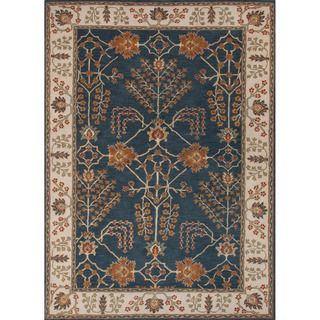 Hand tufted Transitional Arts/ Crafts Pattern Blue Rug (2 X 3)